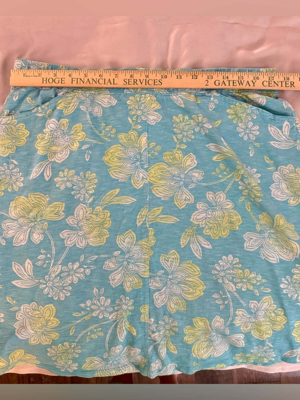 J. Jill Organic Cotton Turquoise Yellow Floral A-Line Skirt - Size L - Picture 8 of 9